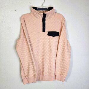 Merokeety Women's Sporty Quilted Patchwork Sweatshirt Pink Navy Trim Size L